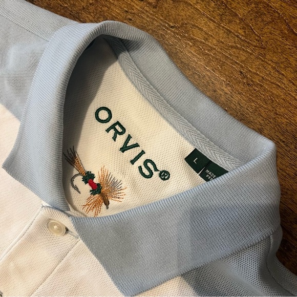 ORVIS Men’s Blue/White Striped Signature Polo Size Large EUC - Picture 2 of 4
